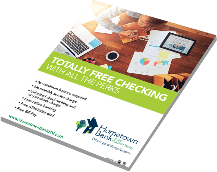 Pamphlet titled 'Totally Free Checking with all the perks'