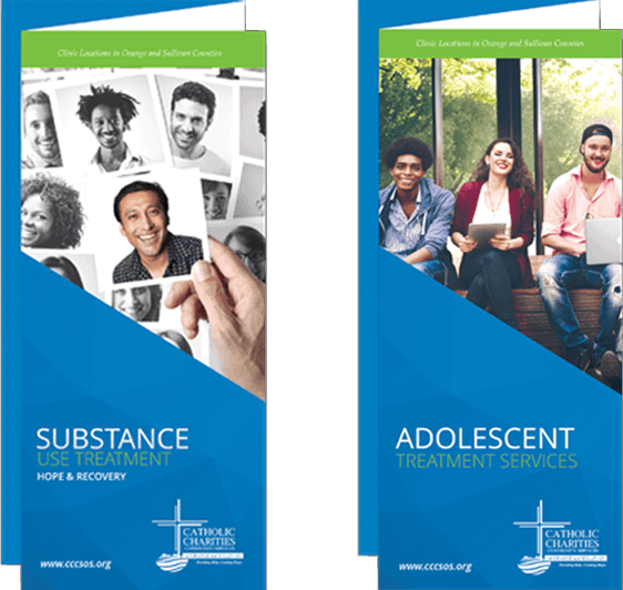 Two brochures on display: substance use treatment and adolescent treatment services.