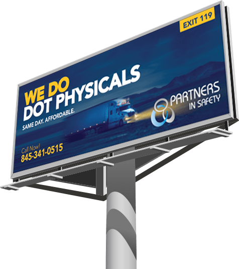 Billboard with text 'We do DOT physicals'